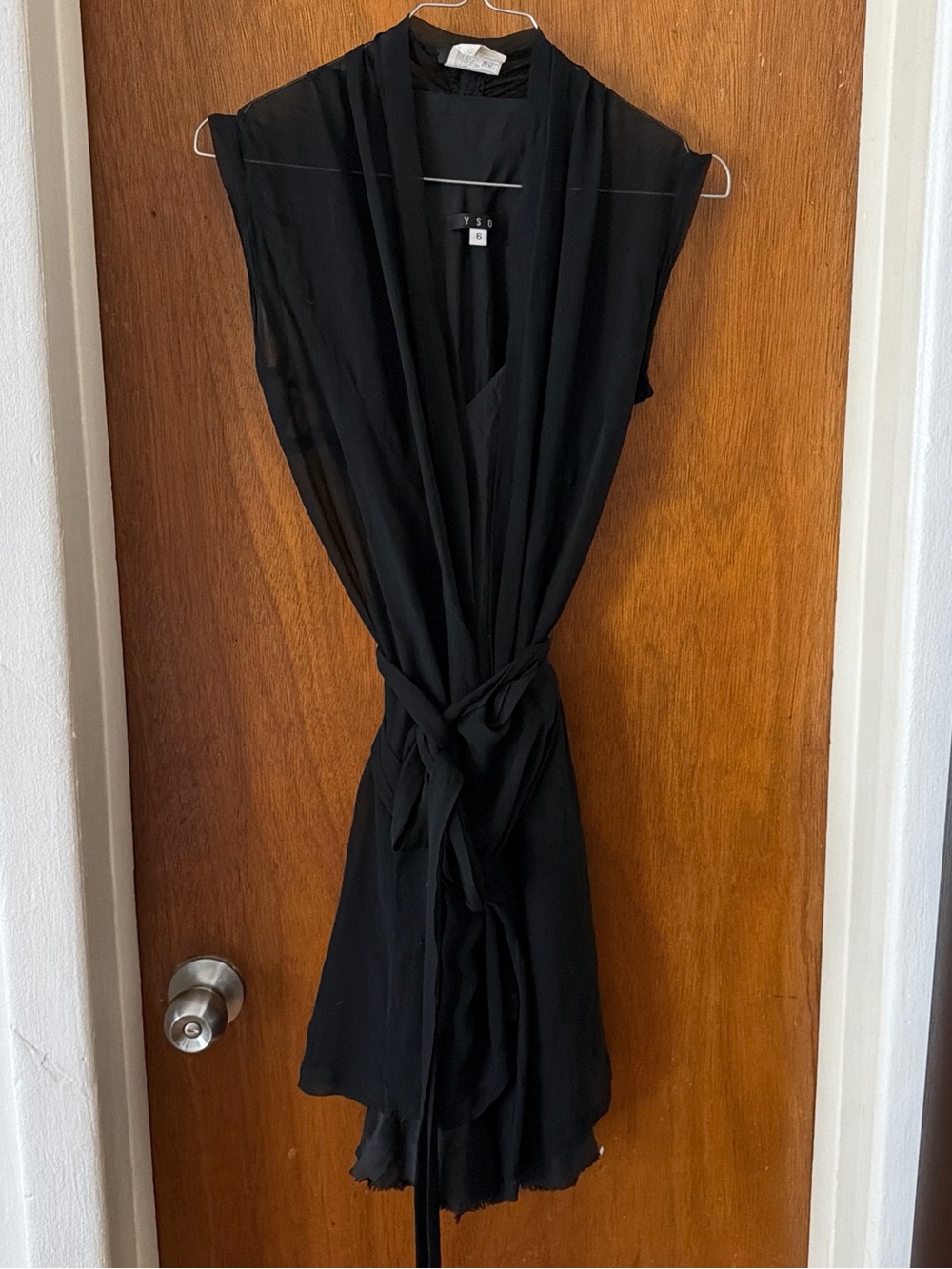 Sleeveless Black Wrap Tunic with Self-Tie Waist